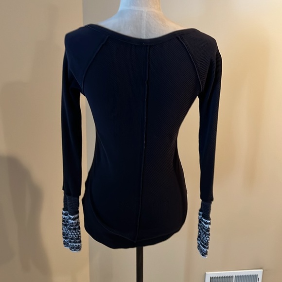 Free People Waffle Henley Top with Knit Cuffs - Picture 3 of 4